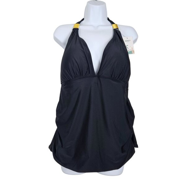 B2prity Womens Halter Tankini 2-Piece Plus 4XL Swimsuit Black Floral Tropical - Picture 2 of 9